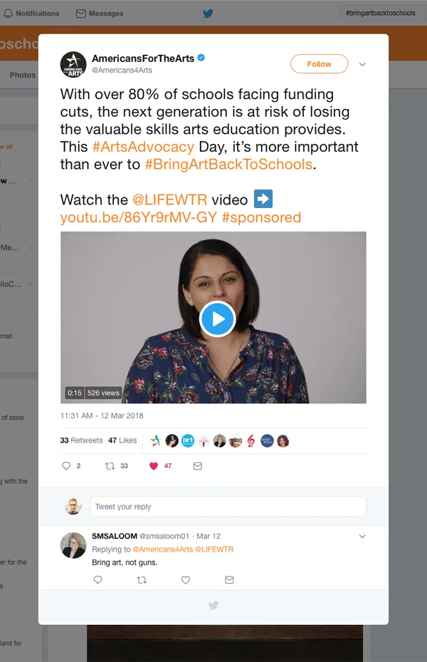   Americans For The Arts  made their voices heard by sharing the activation on Twitter. 