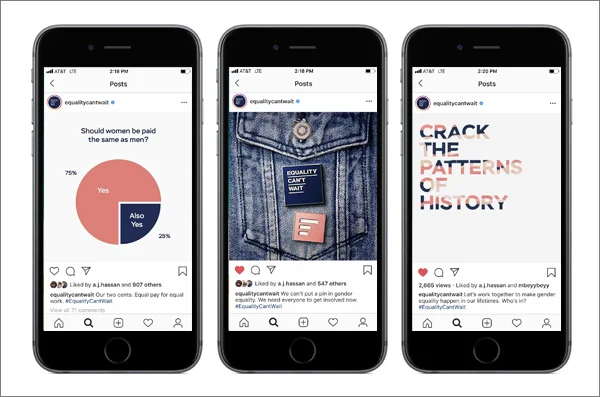   #EqualityCantWait  social on Instagram, Facebook and Twitter. 