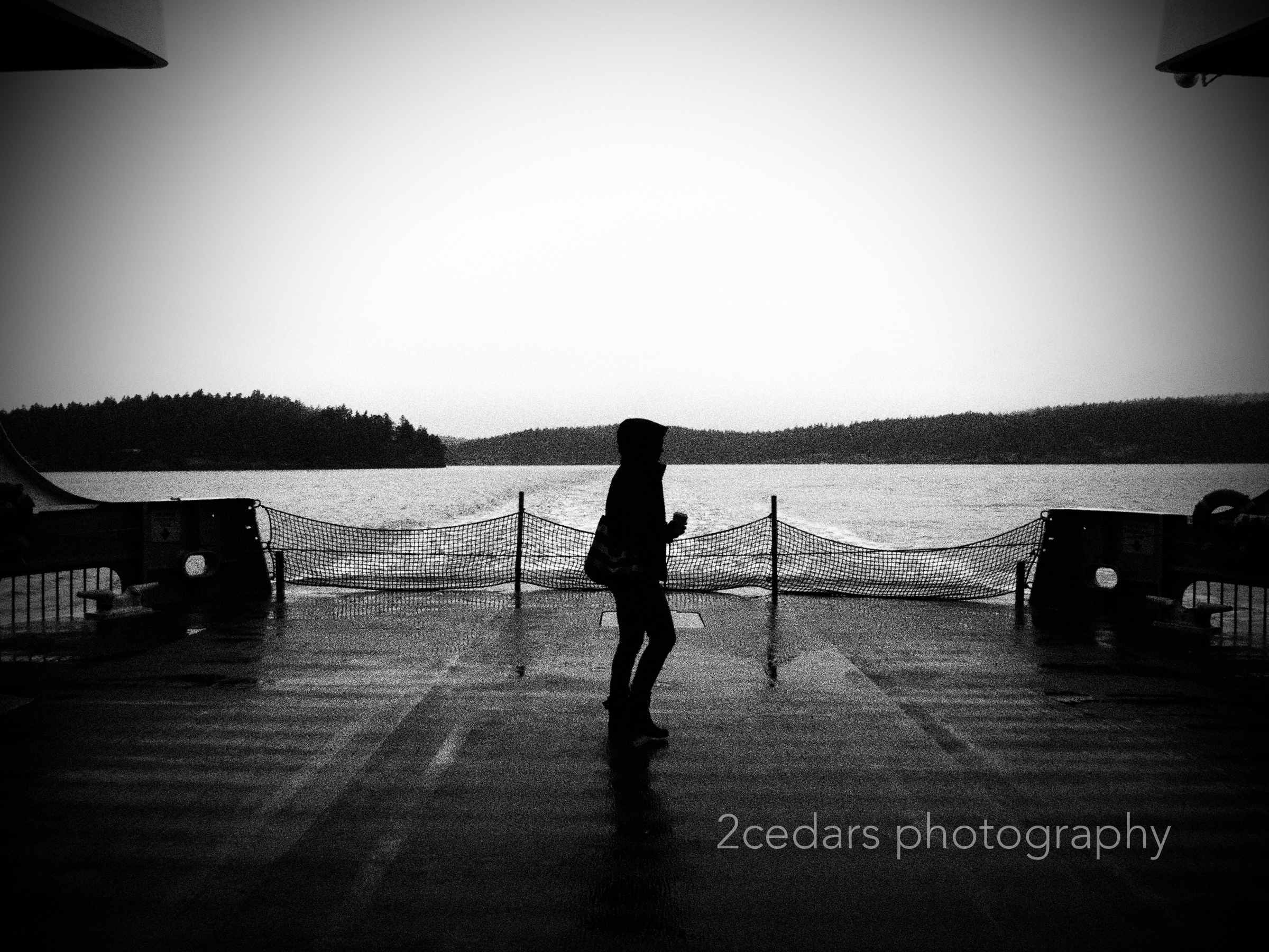 Black and white ferry silhouette in Washington State