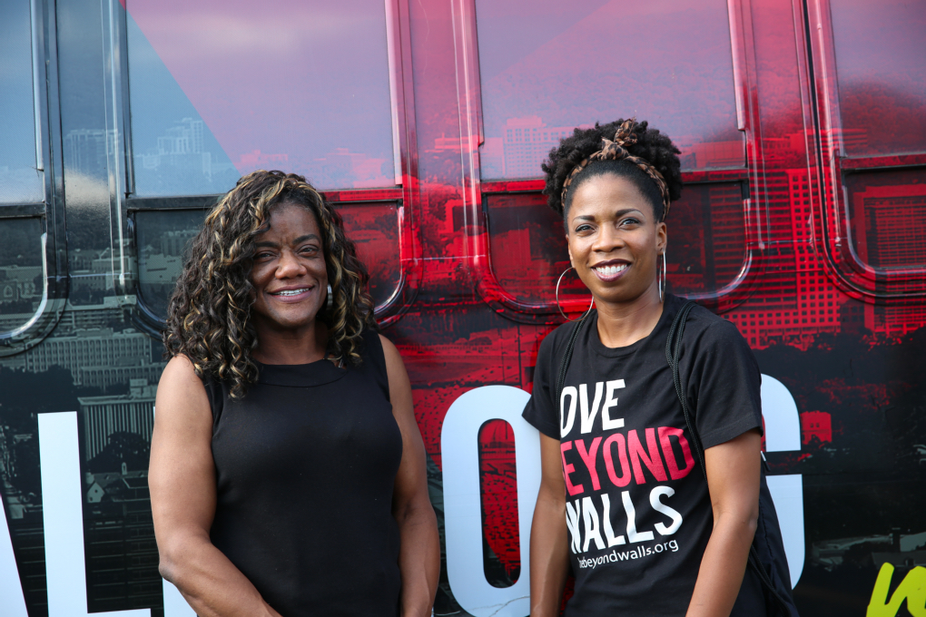 ABOVE: Vicki ... and Cynthia ... standing in front of the love beyond walls bus