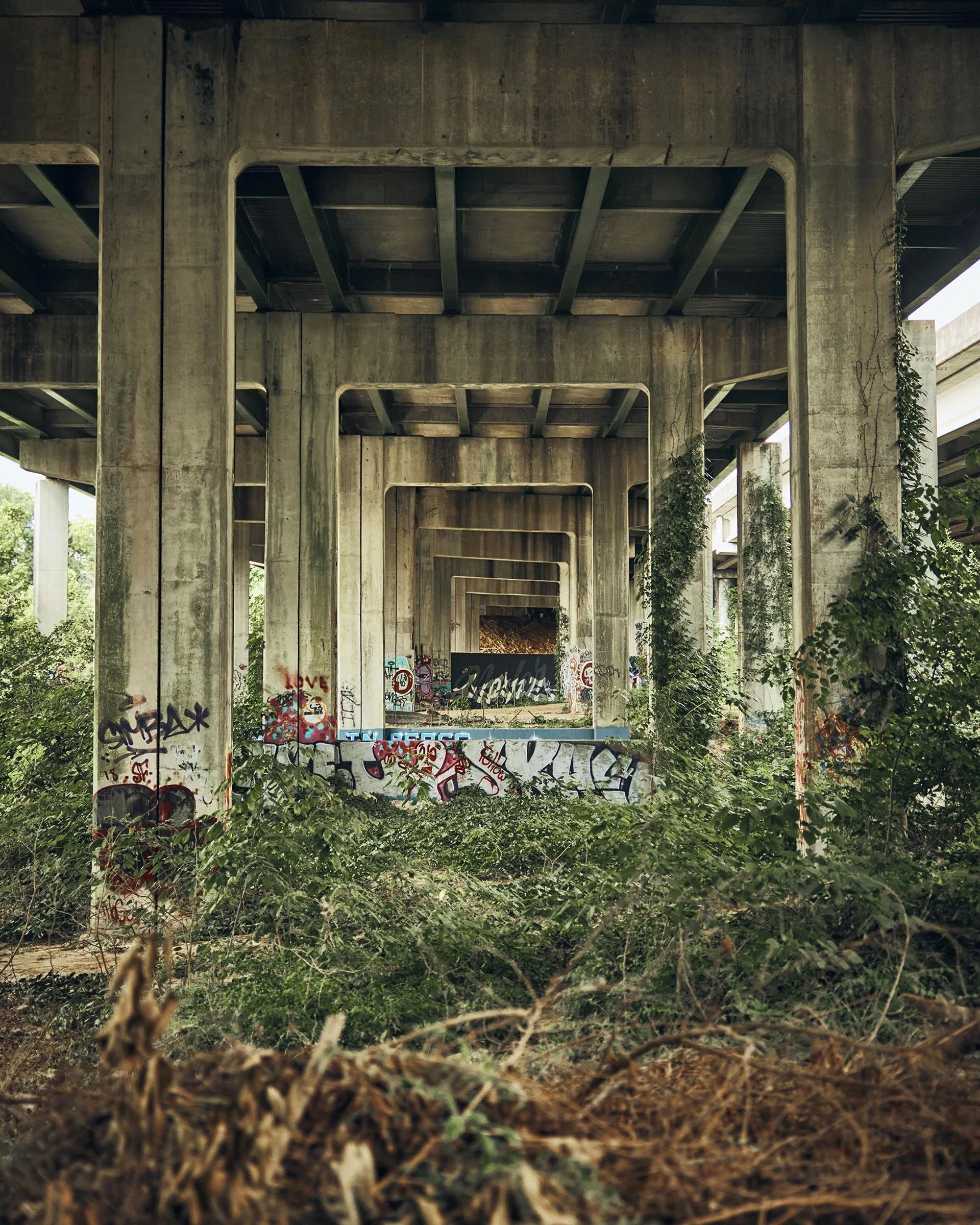 Graffiti under the I-85 overpass at Piedmont Road in Atlanta. The trail crosses under the overpass as well.