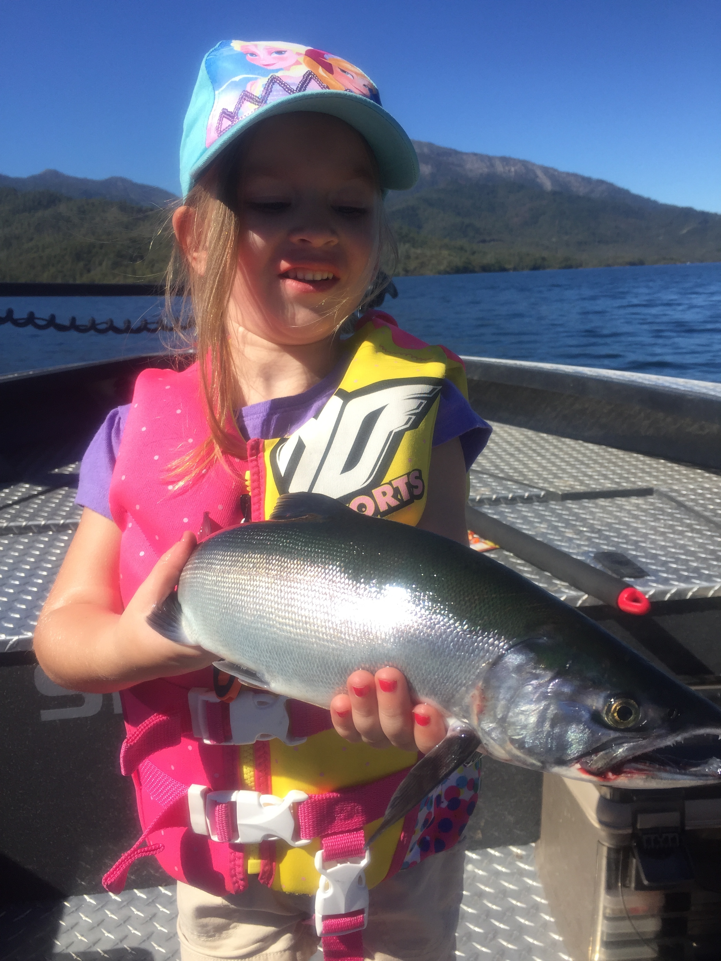 Gracie Goodwin with an 18" Whiskeytown Lake Kokanee salmon caught in 2016.