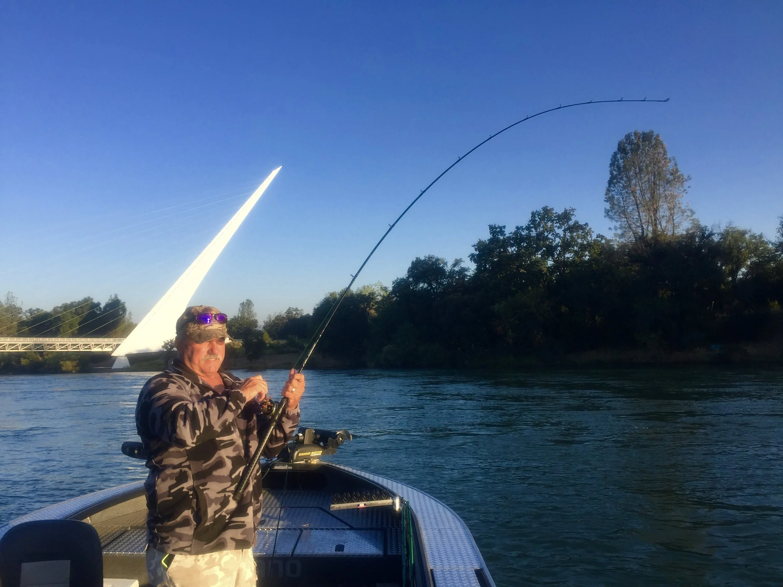 The section of the Sacramento River below Sundial Bridge is classic steelhead water. It has a nice flat bottom, big cantaloupe size rocks, and is 8'-10' deep during the summer months and in the fall.