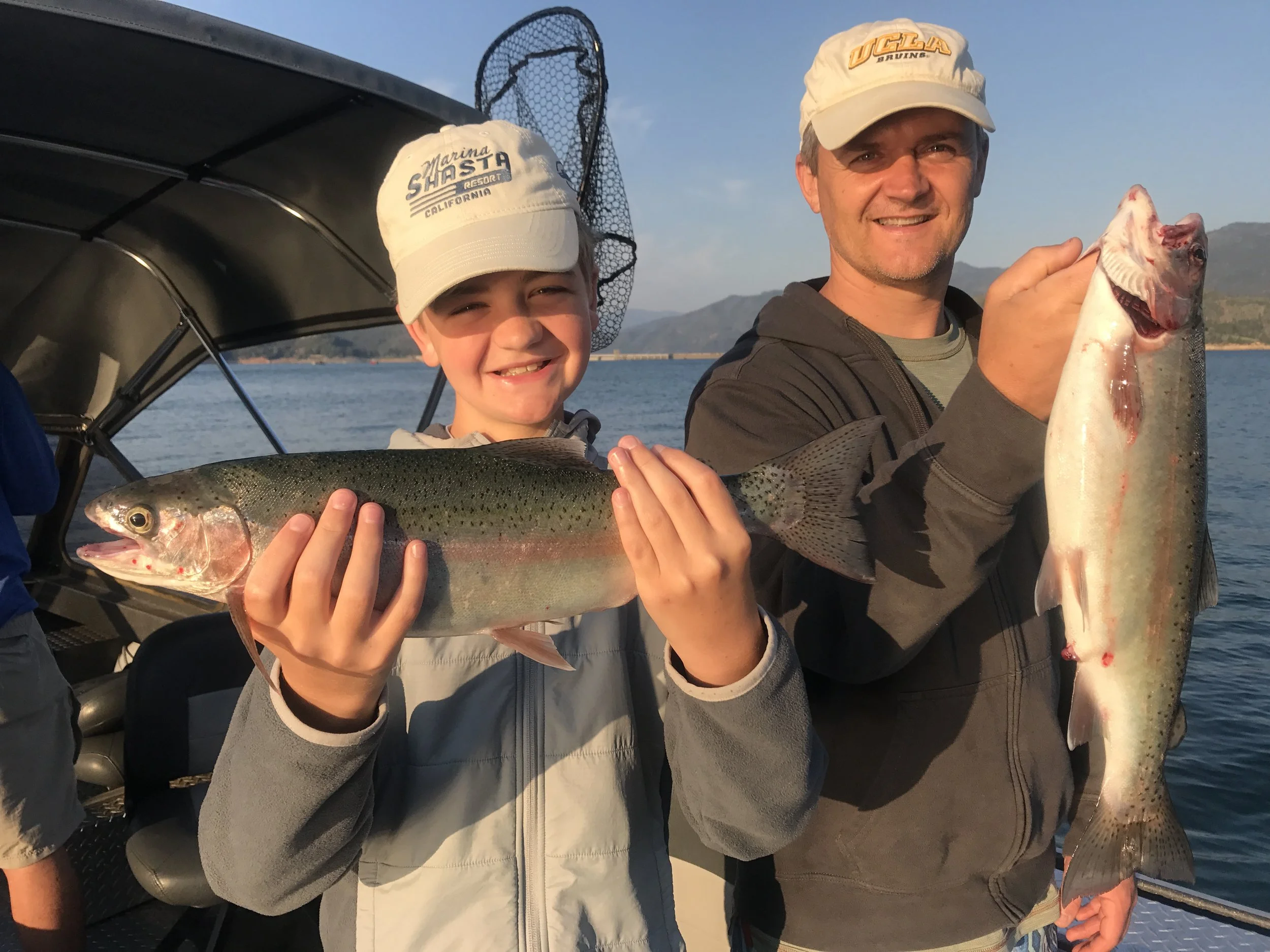 Father son double hook up on Shasta Lake!