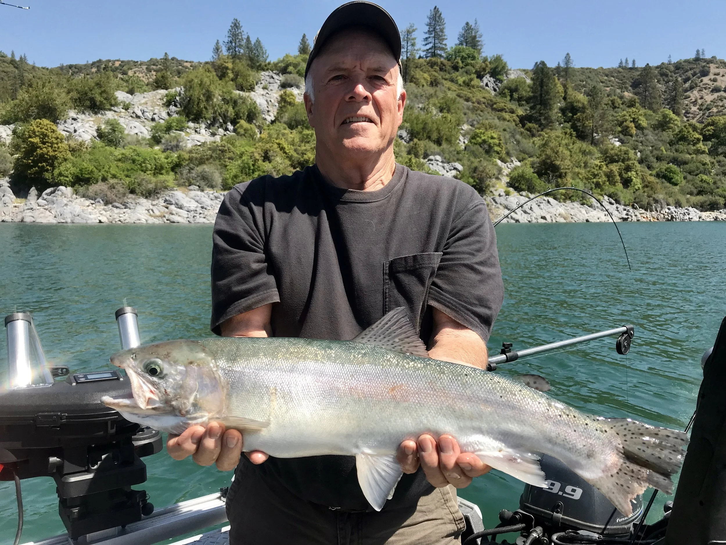 The first of the big rainbows will start to show up in the lake again by May. Note the damage to the tail of this big post spawn hen (female). This what happens to these fish when the fan the gravel in the creeks and rivers when preparing their spawning beds before depositing their eggs.