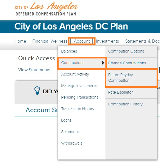 Change Contributions — City of Los Angeles Deferred Compensation Plan - City Of Los Angeles Deferred Compensation