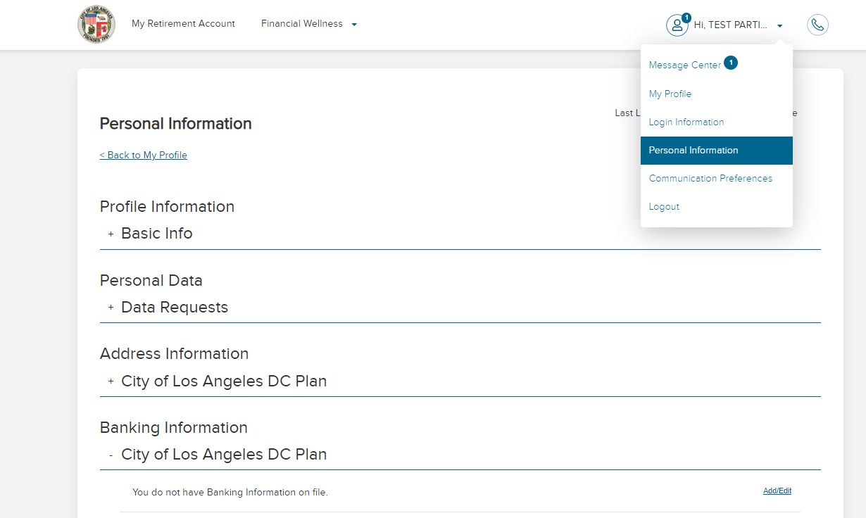Banking Information — City of Los Angeles Deferred Compensation Plan