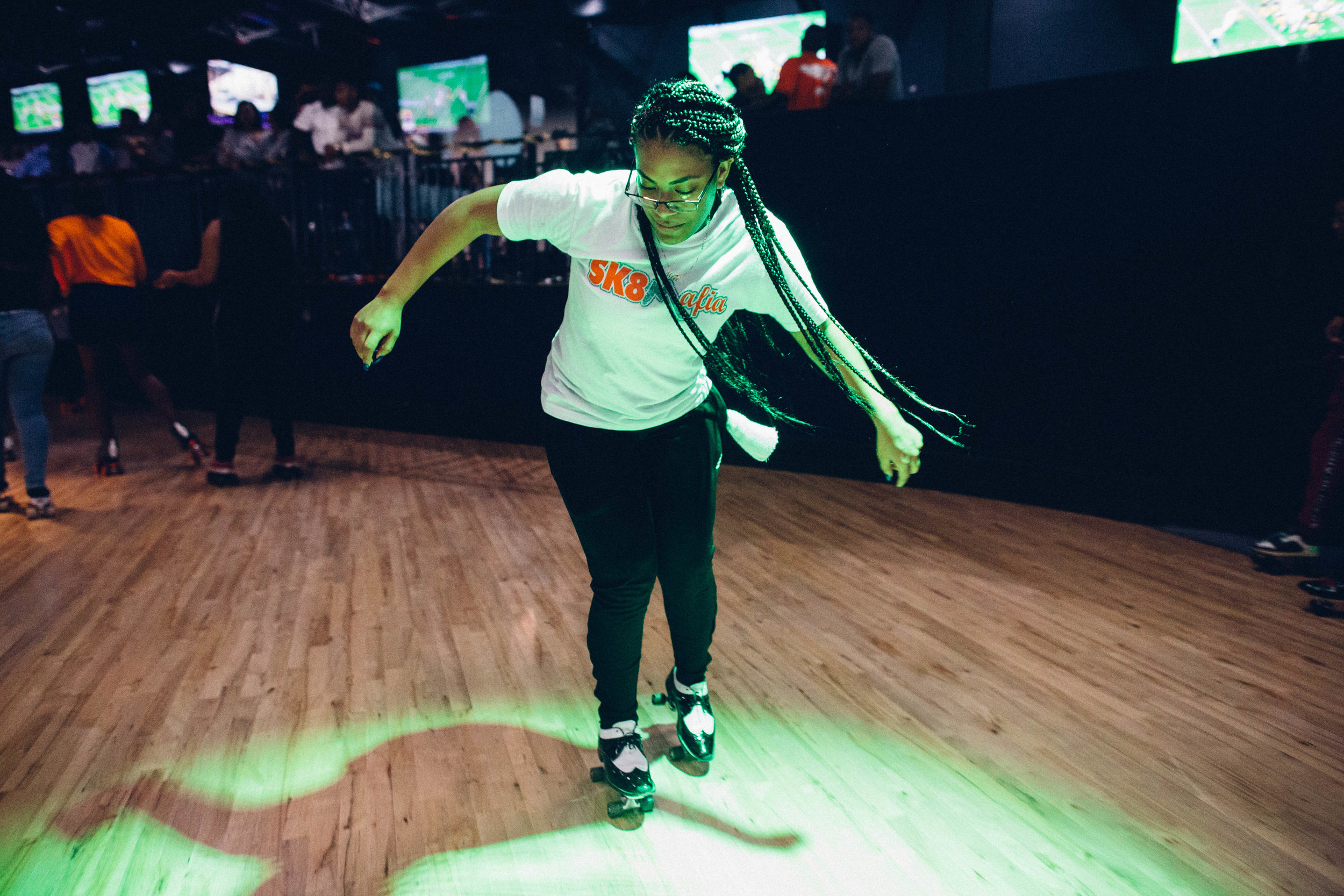   Mia Lopez of Sk8 Mafia skates during College Night at World on Wheels. Los Angeles, California.  