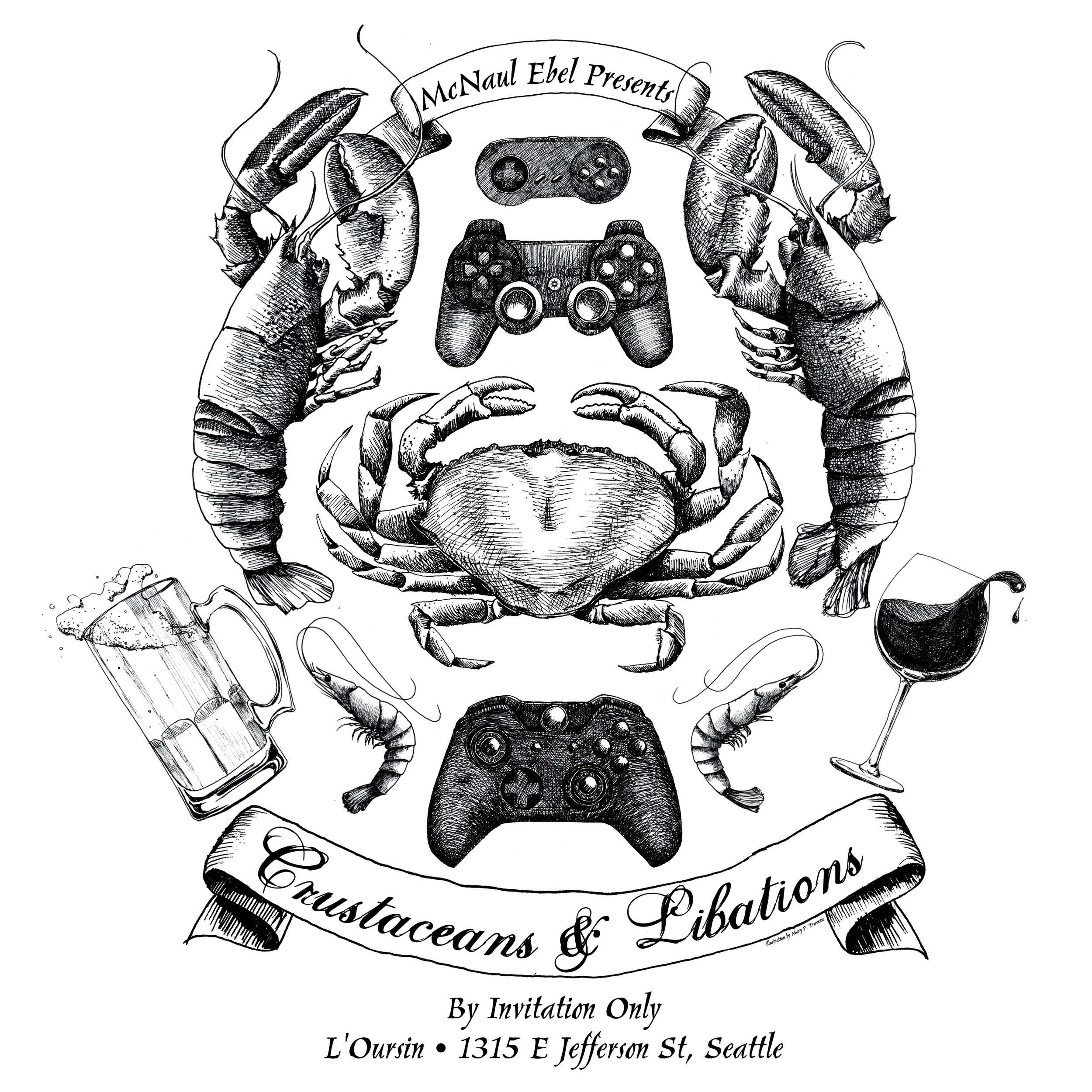 Crustacean Crest, ink drawing