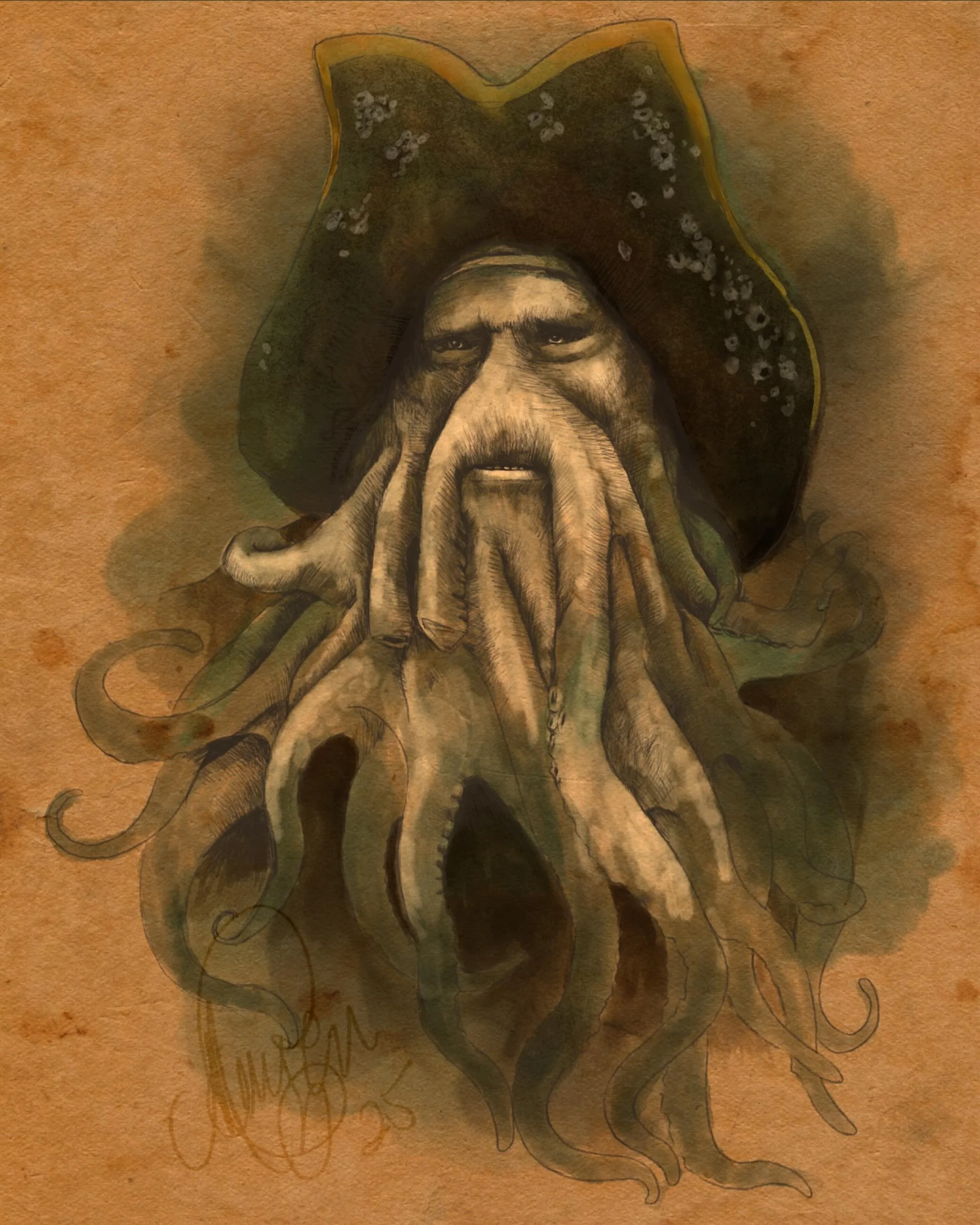 Inktober day 1: Mustache 
.
#inktober2025 #inktober2025day1 #inktober2025day1mustache #mustache #inktober
#inktoberprompts #procreate #digitaldrawing #seattleartist #piratesofthecaribbean #davyjones #piratesofthecaribbeandeadmanschest #fanart #pirate