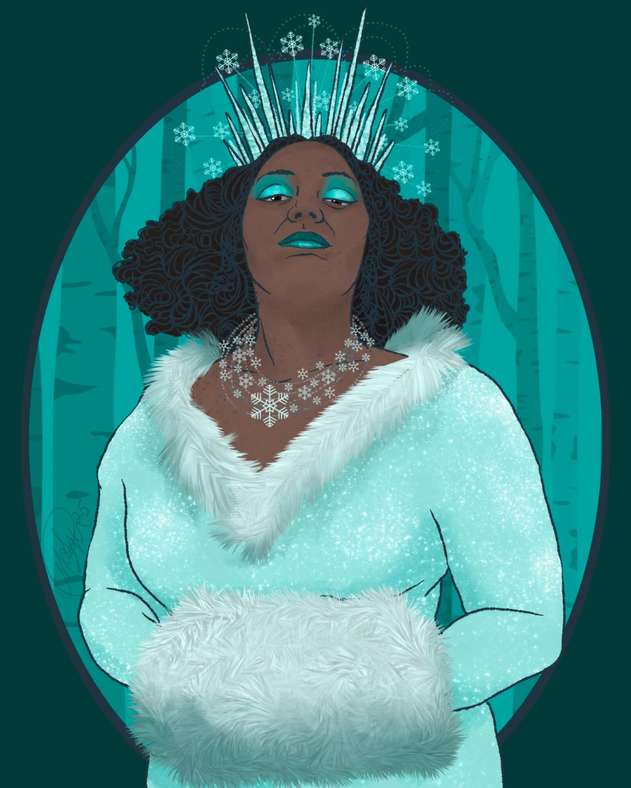 Winter Queen Babe 
🩵❄️🧊
#seattleartist #procreate #digitalart #snow #frost #winter #winterweather #pinup #winterbabe #holidaybabe #christmasbabe