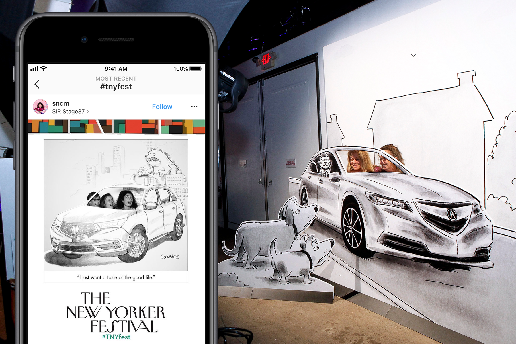  Life-size cartoon photo booth for Acura at a Festival venue. Attendees were given a print out and a digital version to share. 