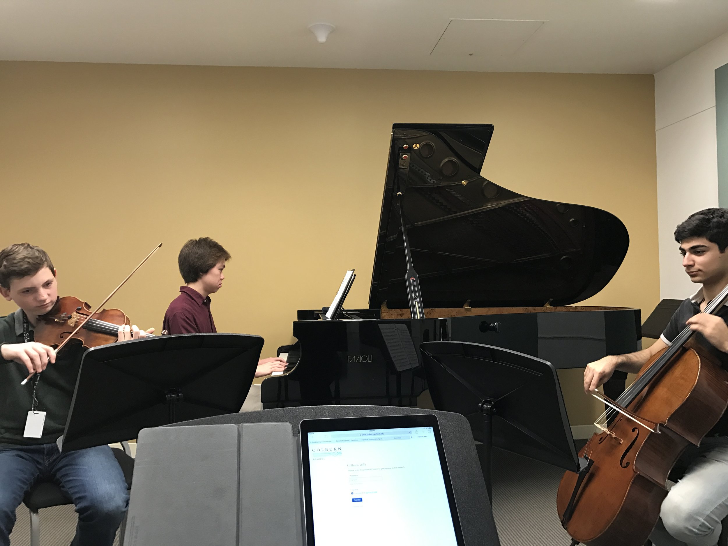 In the trenches with my honors piano trio at colburn. (This gifted and precocious group is also participating in sounds promising.)