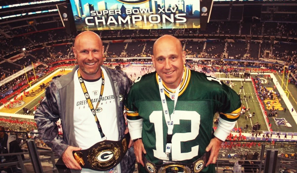 Craig Brzezinski (right) and his brother Cary at the Super Bowl.