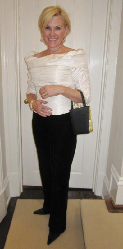 Dressy black pants and a beautiful top always work.
