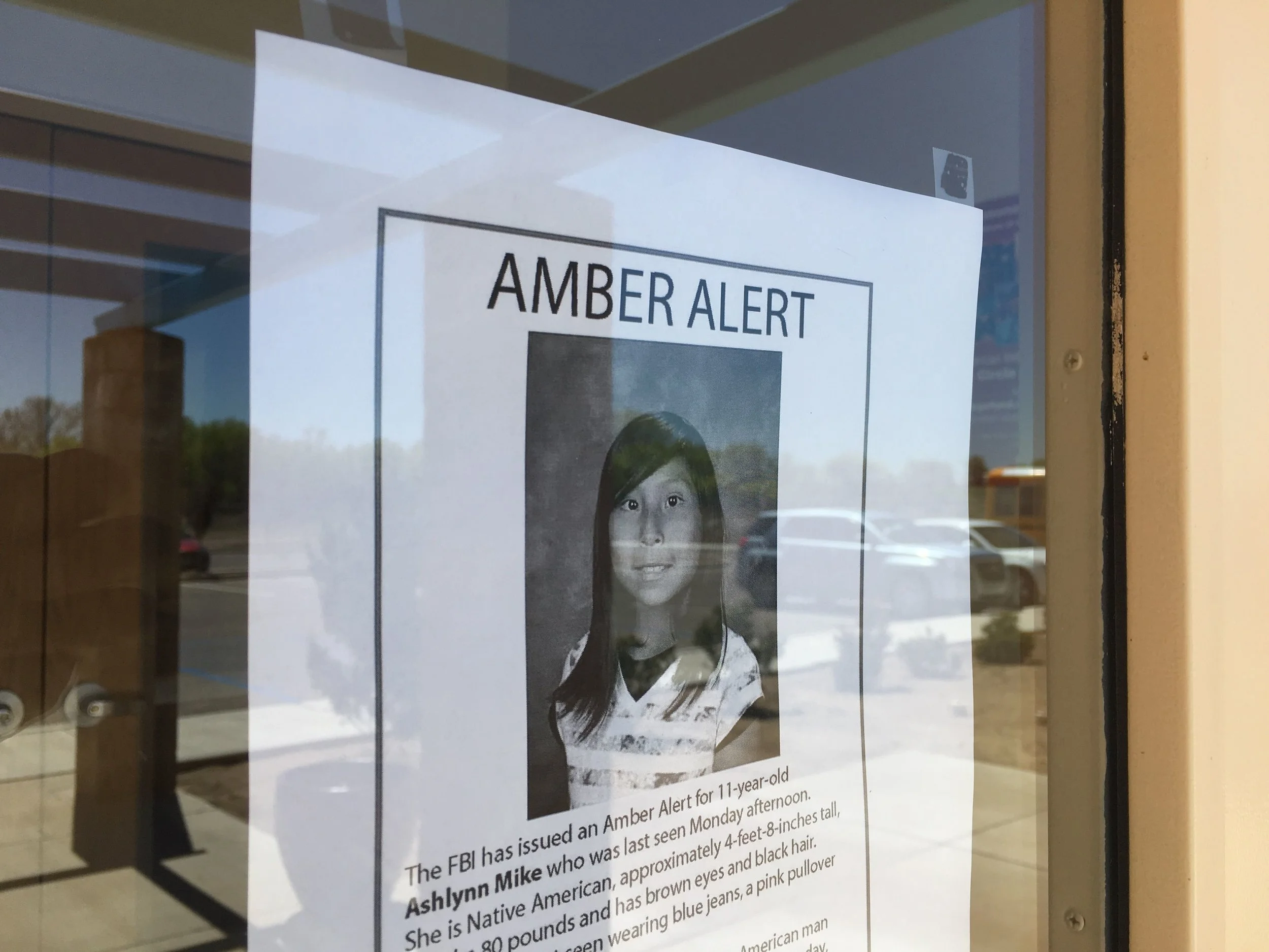  A poster of Ashlynne Mike is posted, Tuesday, May 3, 2016 at the San Juan Chapter house in Lower Fruitland, New Mexico. The poster was taken down shortly after police confirmed the 11-year old's body had been found near the Shiprock Pinnacle.&nbsp; 