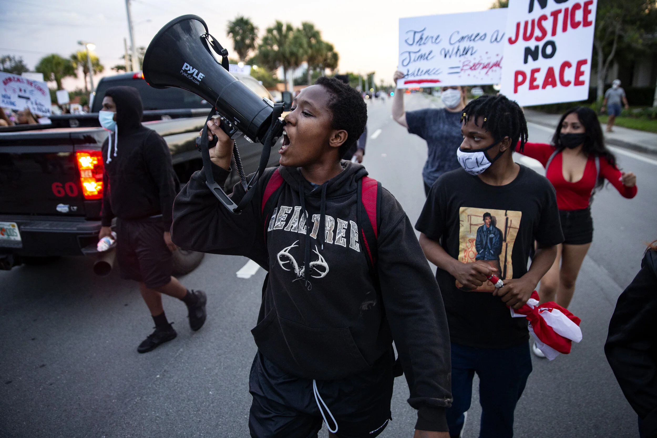  Pashonia Sanders, leads a Black Lives Matter protest march up Airport-Pulling Road in East Naples on Wednesday, June 10, 2020. 