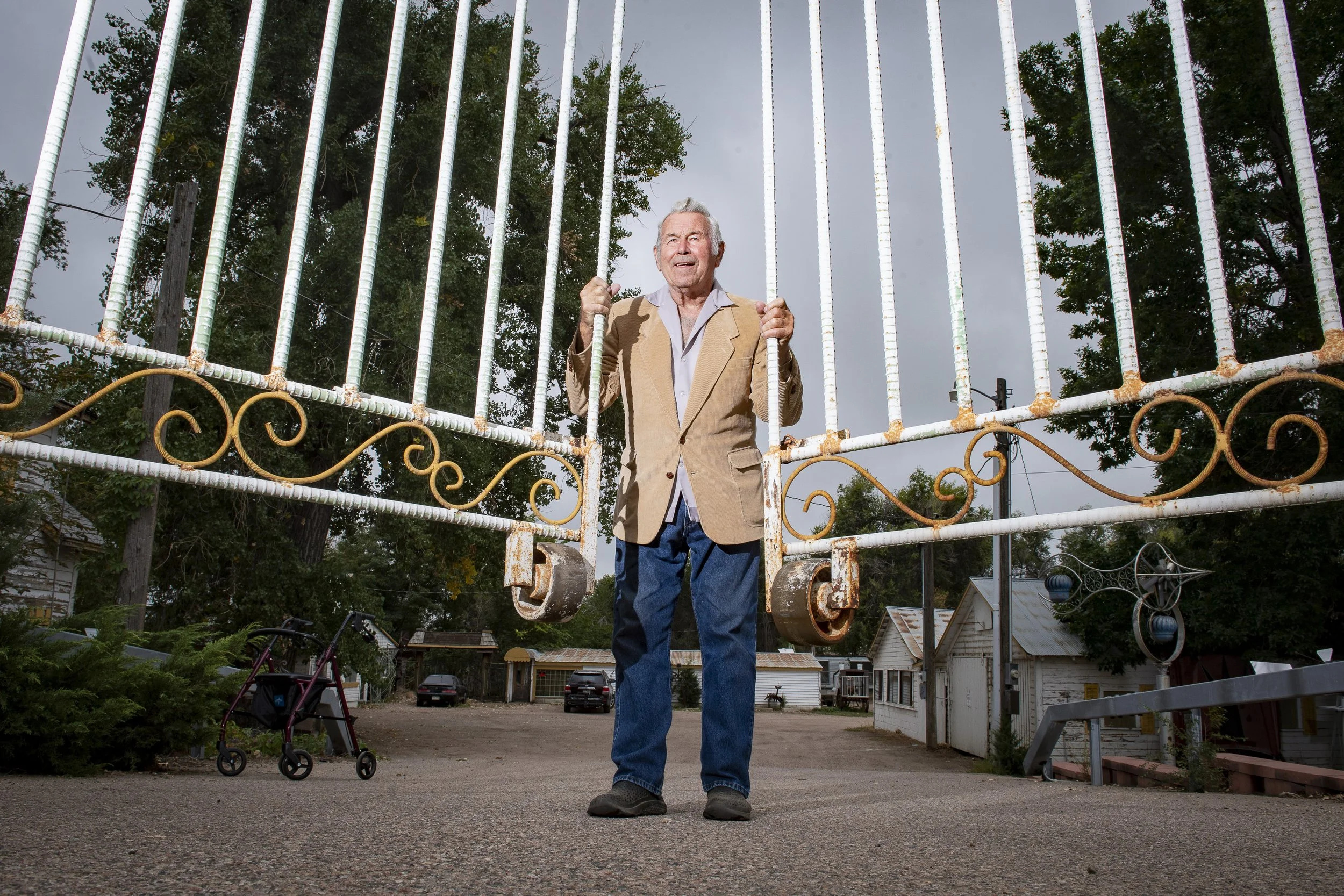  Bill Swets poses for a portrait at the front gates of the Swetsville Zoo in Timnath, Colo. on Sept. 21. 2022. Swetsville Zoo, an iconic attraction in Timnath has nearly 180 metal sculptures welded by local artist Bill Swets. This year marks the end 