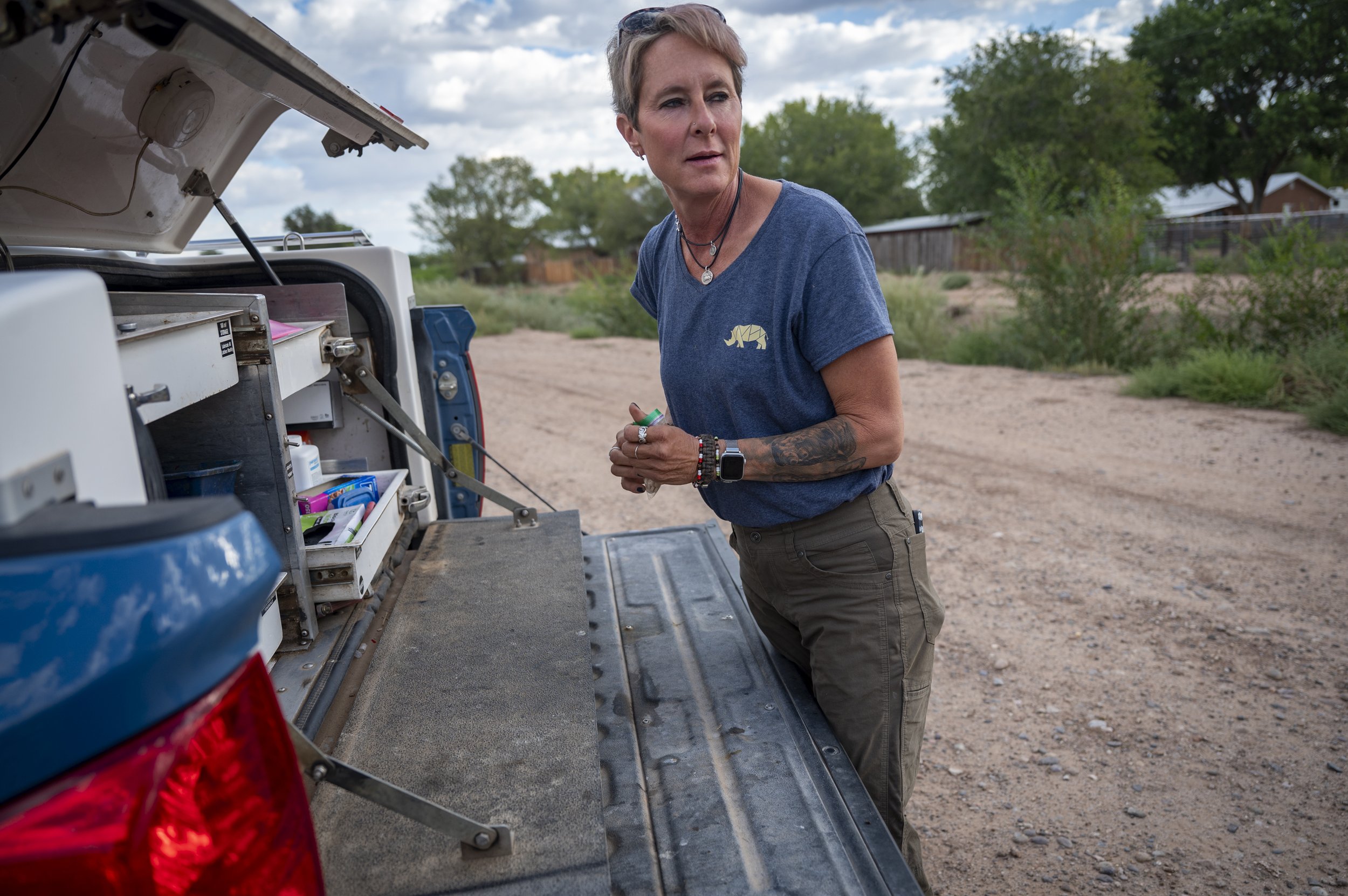  Diana DeBlanc is a totally mobile veterinarian, working out of her 2021 Toyota Tundra truck to care for horses and other equines from Sandoval to Valencia counties and from Albuquerque's East Mountains to Santa Fe. 