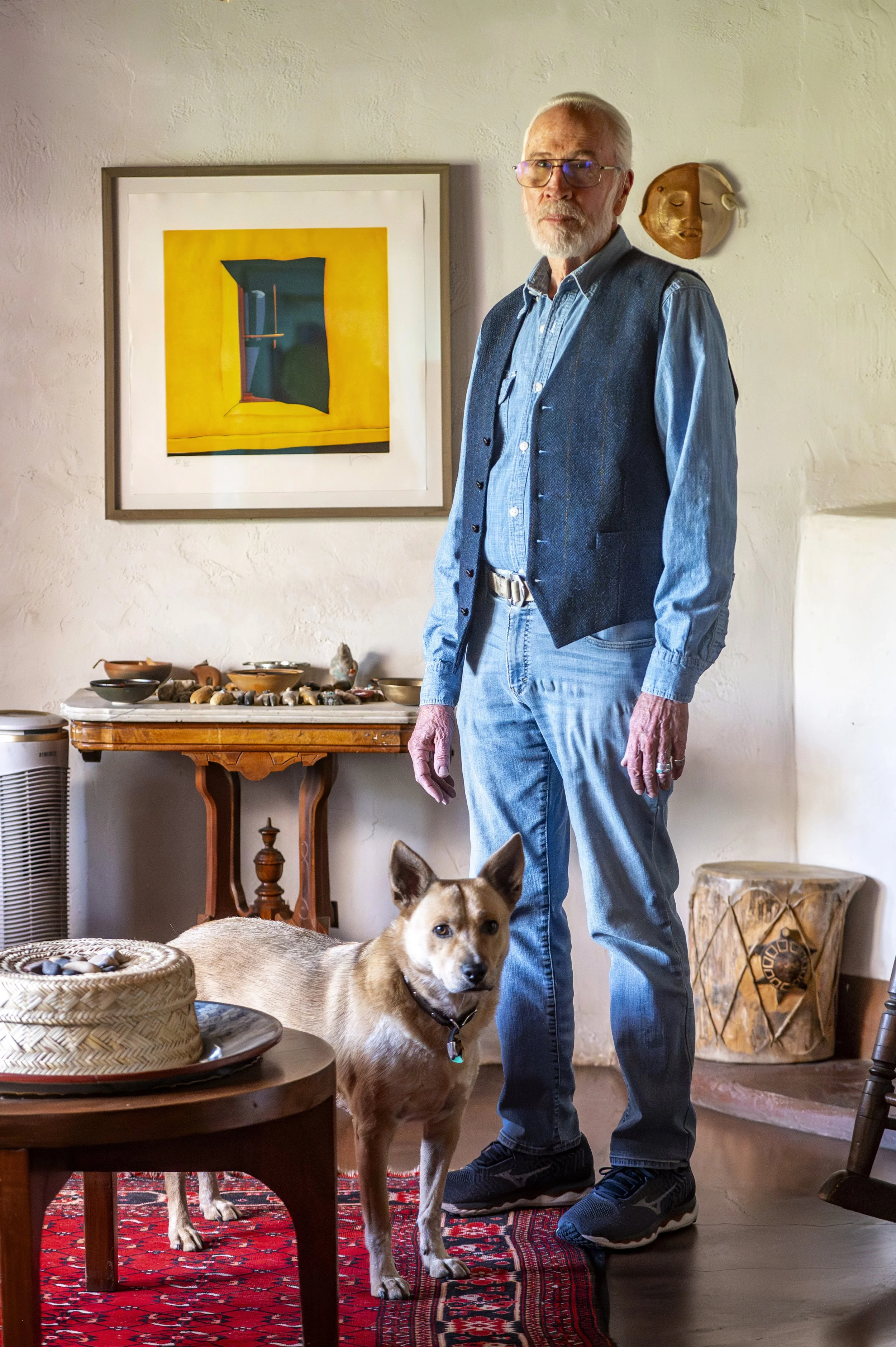  Former Albuquerque Museum of Art and History Director James "Jim" Moore poses for a portrait at his home in Albuquerque on Monday, Oct. 14, 2024.   Moore   retired from his job as director in 2005 