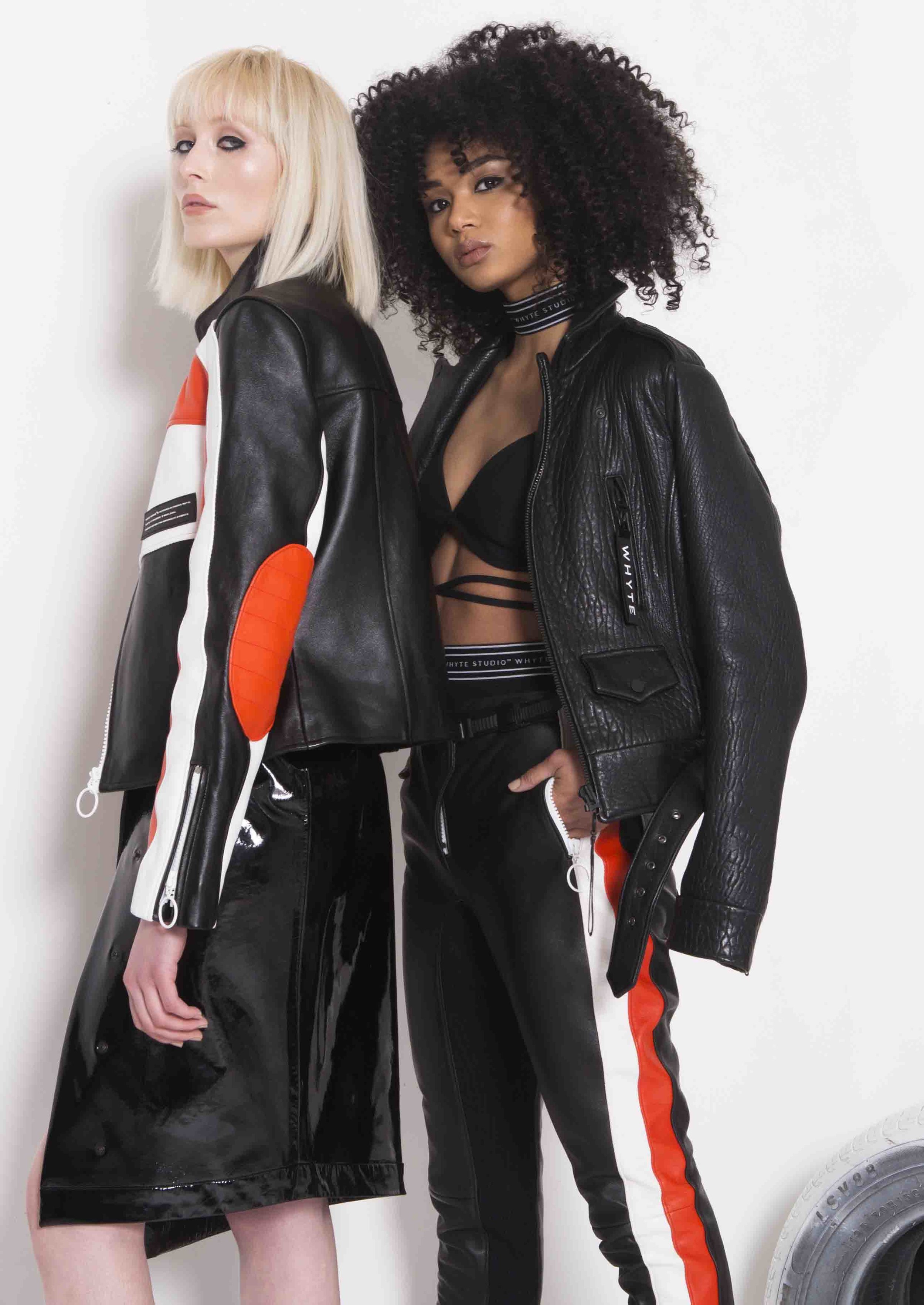 WS1822002_THE “REFORMED” LEATHER JACKET 49 WS18SS208_THE “SLATE” TRIANGLE LACE UP TOP WS18AW002_THE “SPEEDWAY” MOTO TROUSER WS18AW016_THE “SPEEDWAY” MOTO JACKET WS18AW306_THE “MX” PATENT SKIRT_WHYTE STUDIO .jpg