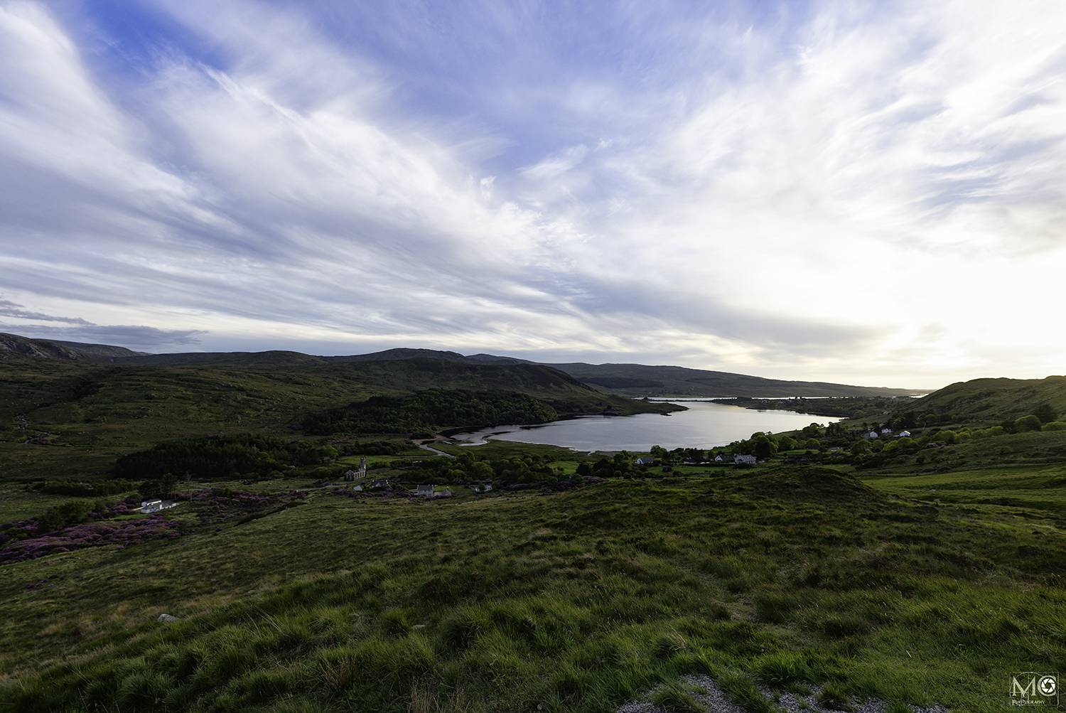 View to the village of Dunlewey and Lough Nacung Upper, Co. Donegal, Ireland