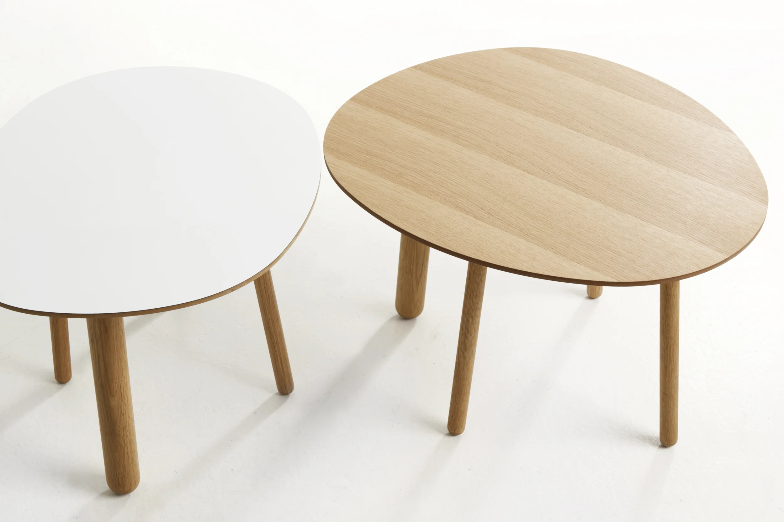 Morris coffee table model 2 in white and model 6 in oak