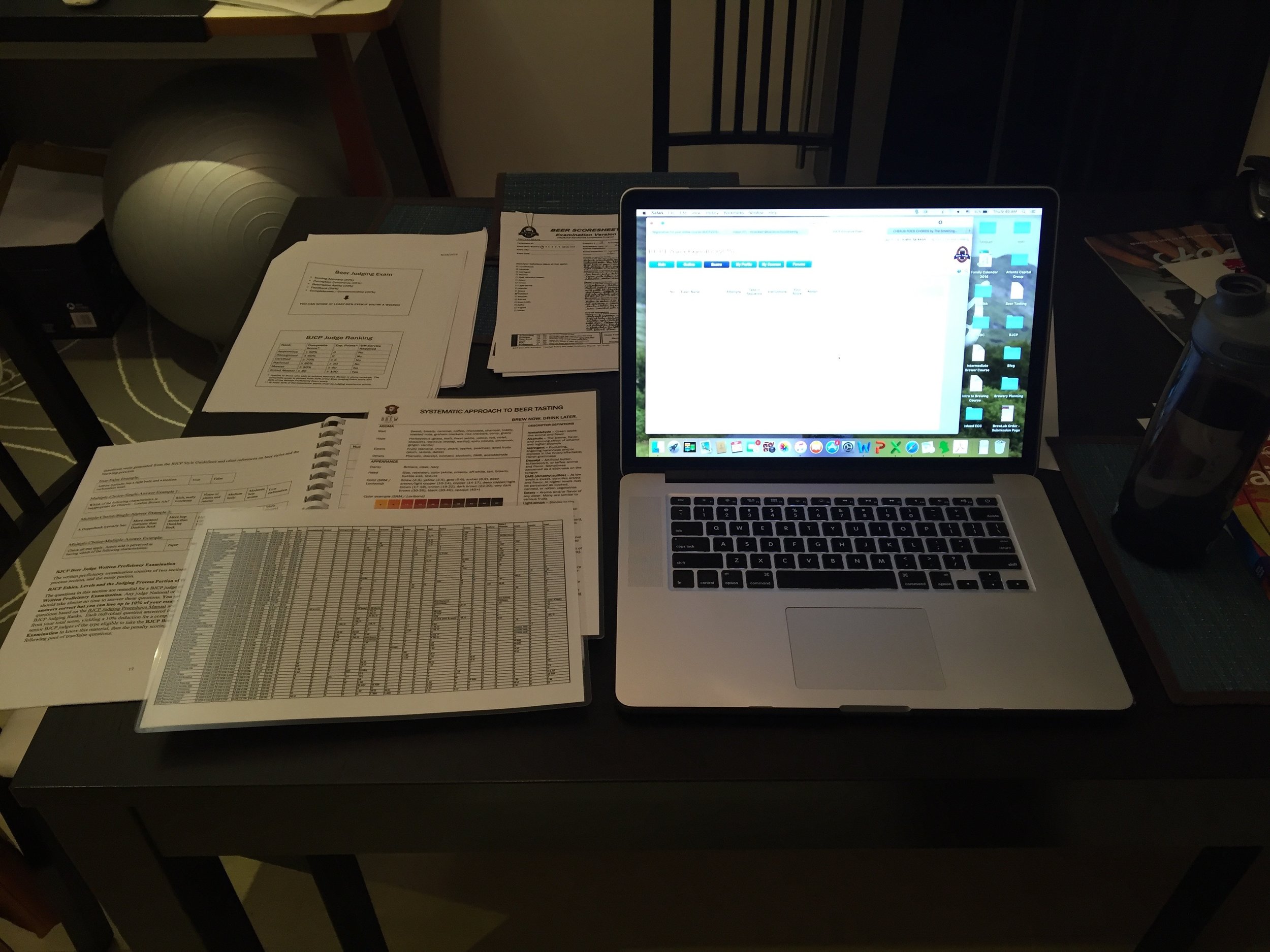 My station for the exam. You know that 200 questions in 60 minutes only gives you 18 seconds per question. That's not enough time to look everything up but you will want to have some resources handy.