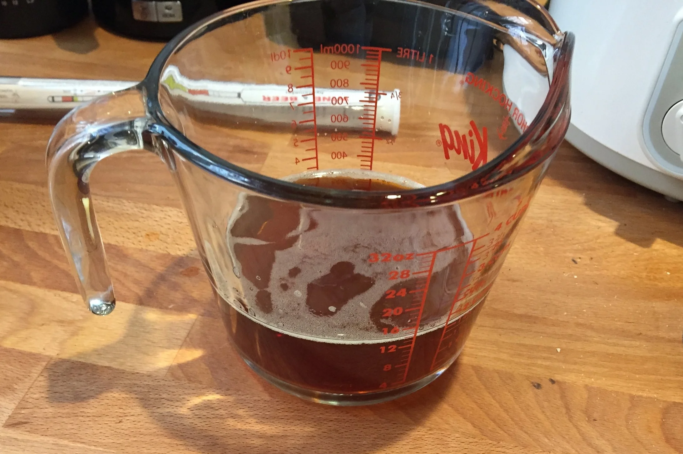 One important note before you begin is that you want to make sure that the beer is completely FLAT. The carbon dioxide doesn't do well with the chemical reaction involved and you don't want bubbly soap since we're going for more of a bar soap than a Mr. Bubbles Bubblebath. Pour your beer (12 oz or 300 mL) into some glassware and let sit while you get everything else ready. You can also stir it up for several minutes to speed up that process.