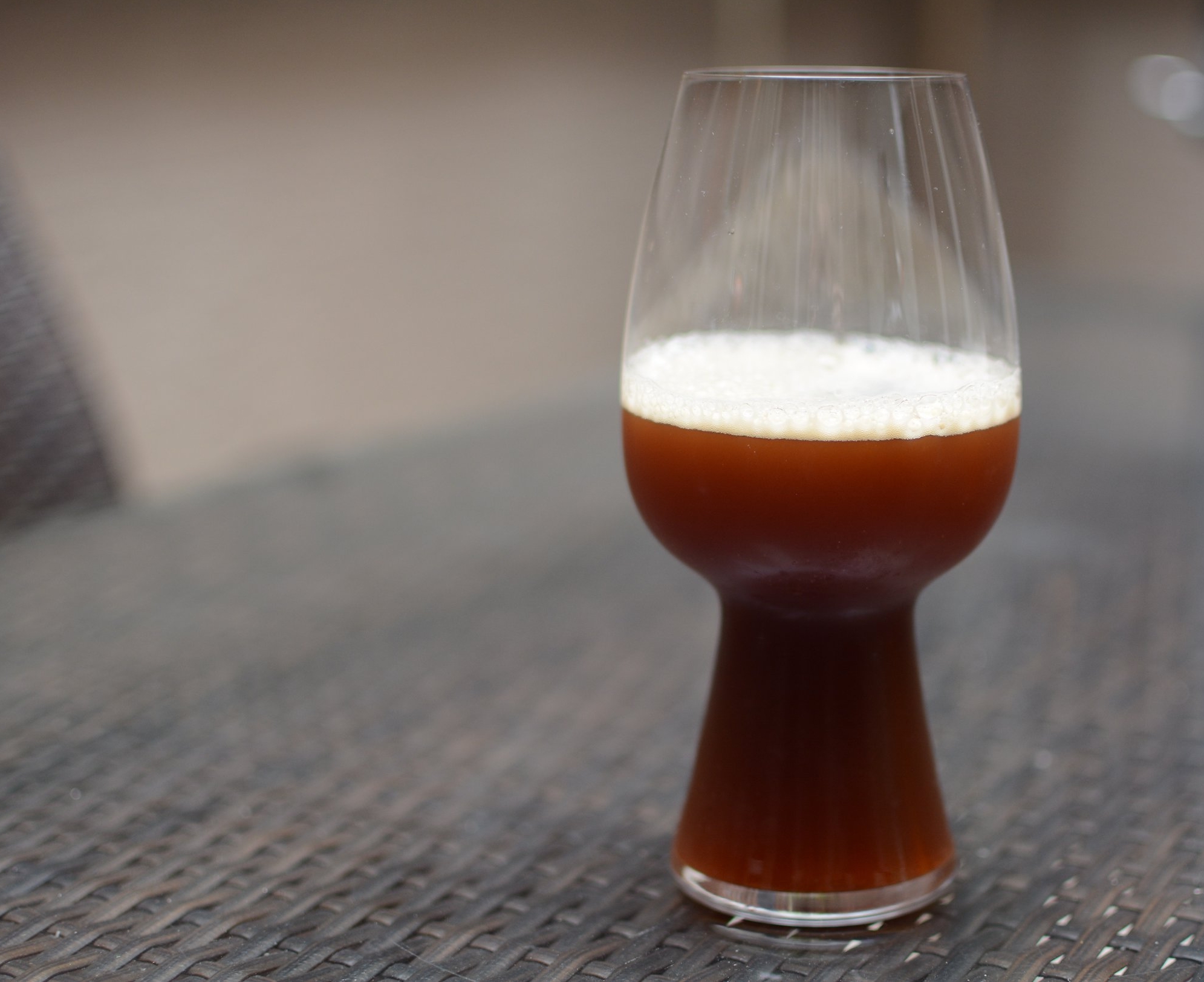 Smoked Brown Ale - murky appearance evident of failing to use clarifying agent; need to take a mulligan on this batch; drinks just fine but could look nicer with increased head retention and more smoked flavor