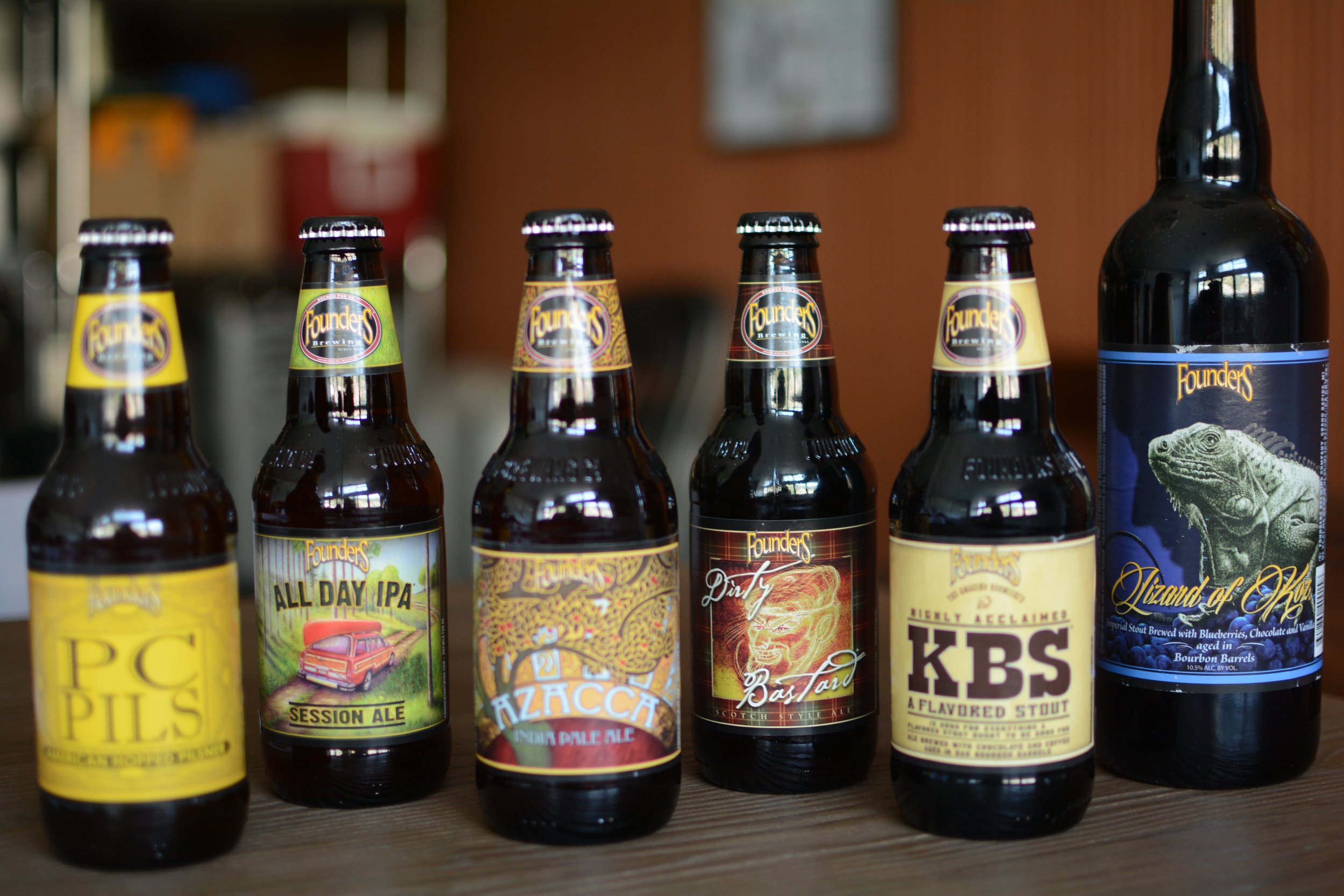 The line-up of beers for the Founder's Tasting event.