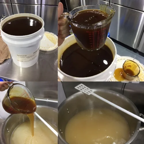 Sorghum is the only liquid malt extract available for GF beers. It definitely gets messy, but it makes the brew day much faster! Two liters of this stuff will be enough extract for a 5-6 gallon batch (18-22 litres).