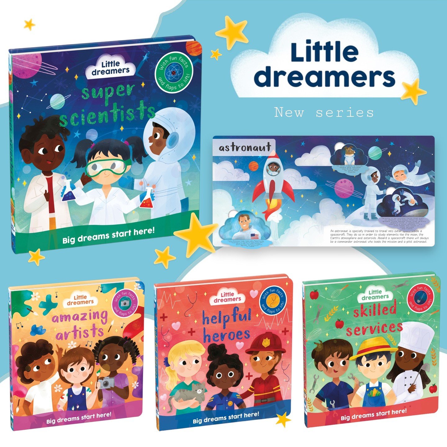 Take a look at our brand new LITTLE DREAMERS series ☁️⭐️🔬 Also check out the video on our YouTube channel 📚

What do you want to be when you grow up? Designed to get your little one dreaming about what they want to do when they grow up, this fantas