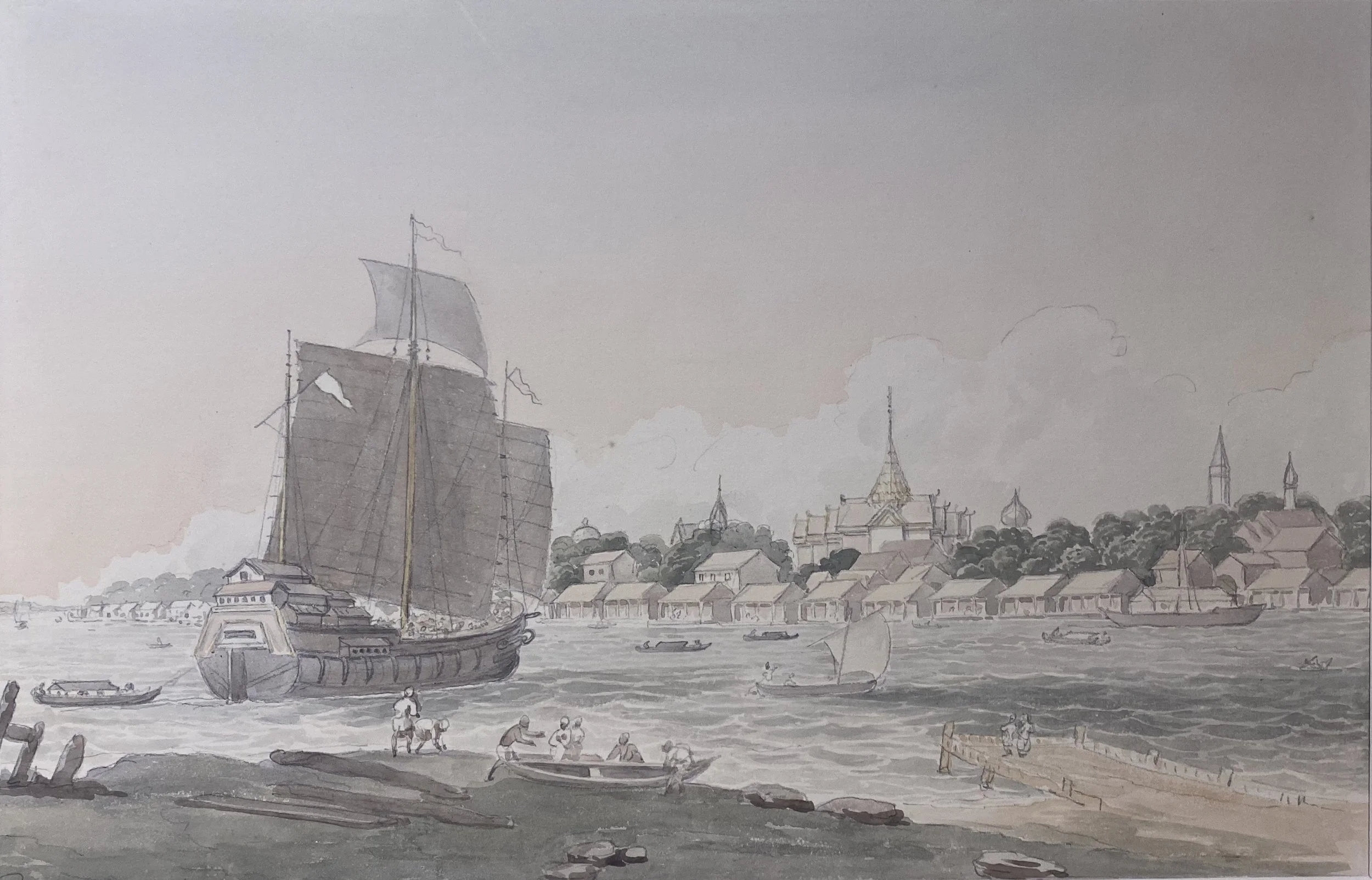 ANON.,  An extremely rare early watercolour of a view of the city of Bangkok