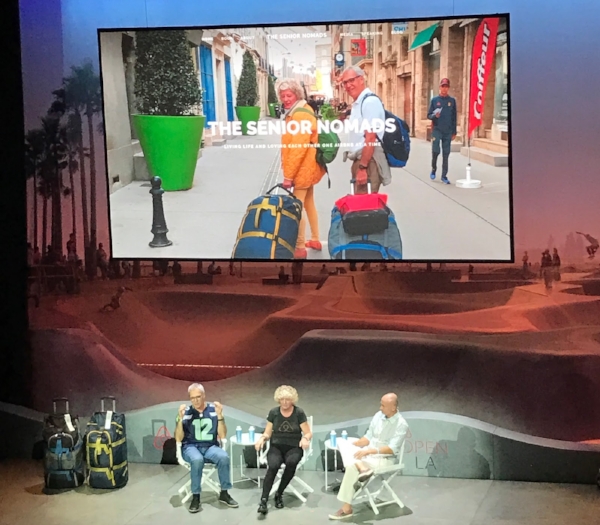 On the big stage with Chip Conley - note our suitcases as props!