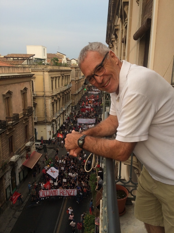 Michael was pretty excited about our birds-eye view of the protests.