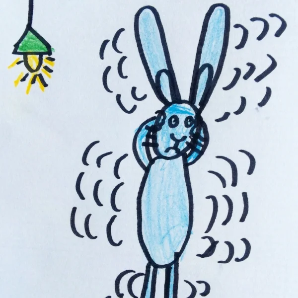 This drawing of a stressed out rabbit by granddaughter Colette, 6, looks just like Grandpa Michael at the airport!