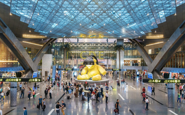 The bustling Doha airport offers distraction twenty four hours a day