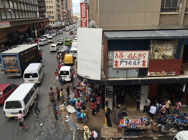 This shot of downtown Johannesburg could just as easily been taken in Durban. In both cities a fifteen minute drive from the city center took you to a different world.. In Johannesburg we had dinner at a Jamie Oliver restaurant in a glittering mall, and in Durban we found grand historic hotels and beach resorts.