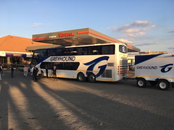 The Greyhound bus looked better in the sunshine. Even buses have to stop for gas.