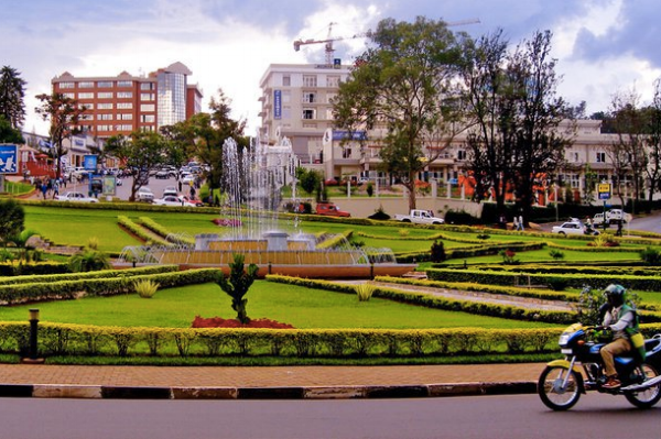 The center of town. The motorcycle on the right is a taxi - there were hundreds of them!
