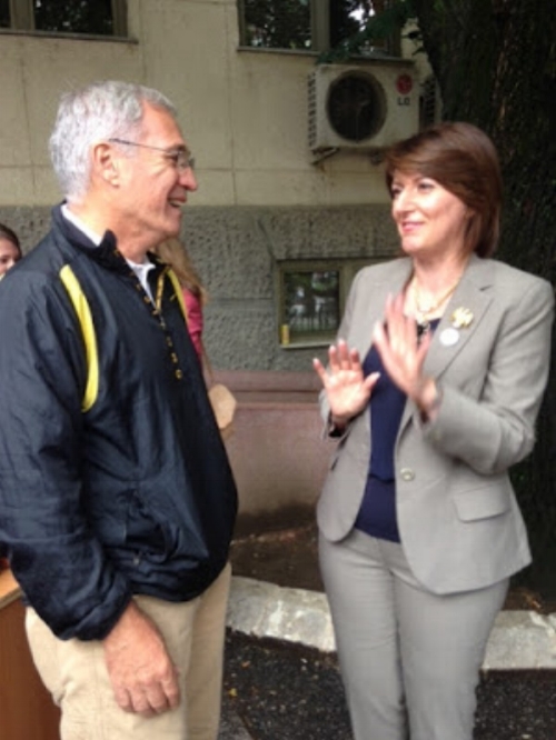 If we hadn't stayed in the capital city of Pristina in Kosovo, Michael wouldn't have had this memorable conversation with President Atifete Jahjaga whom we encountered during a press conference in the main square. Just one of many moments in our travels where we found ourselves following in history's footsteps.