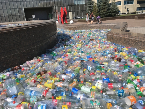 As part of Expos theme around renewable energy Astana filled many of its fountains with discarded plastic bottles to emphasis the importance of recycling