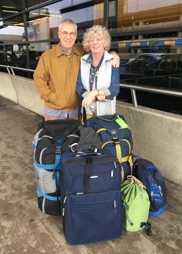 Packed and ready to go at Sea-Tac airport in Seattle! The big blue suitcase in front was filled to the brim with Christmas presents for family in L.A. and France. It was left behind in Paris - so are back to living out of two suitcases and two day packs!