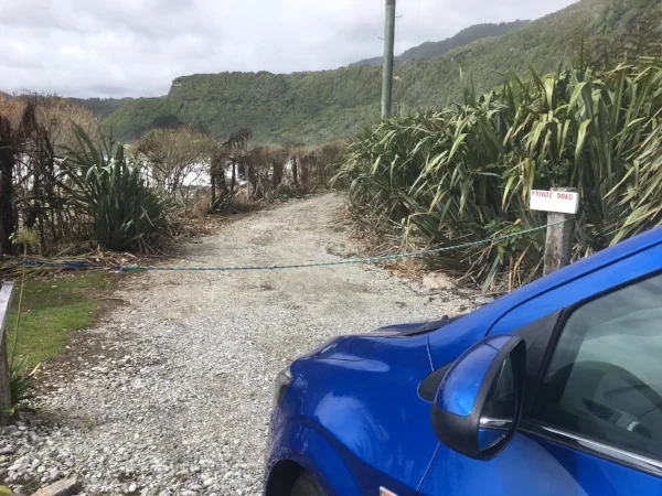 Arriving at the narrow road leading to the house.