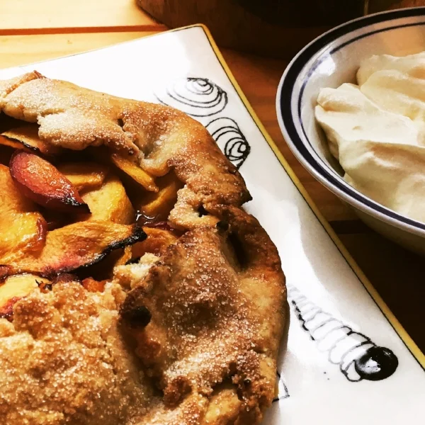 Fresh peach crostada just out of the oven - just in time! We lost power ten minutes later.