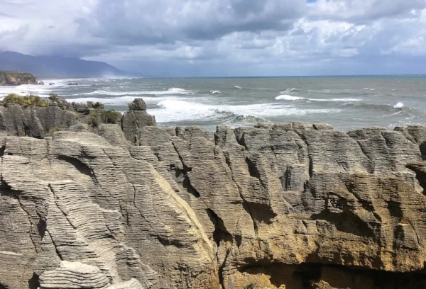 These are the famous Pancake Rocks near Punakaiki. The blowholes and pounding surf were fun to watch, especially at high tide.