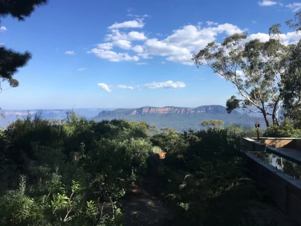 The panoramic view of the Blue Mountains including The Three Sisters from Joan's home.