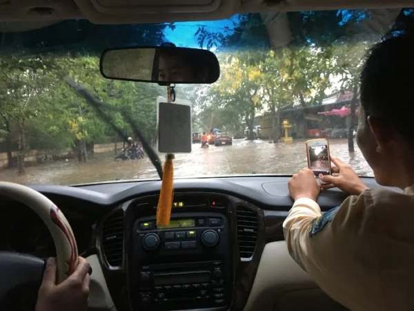 Our guide Long D. was surprised enough by the unusual heavy rains that he took a picture.