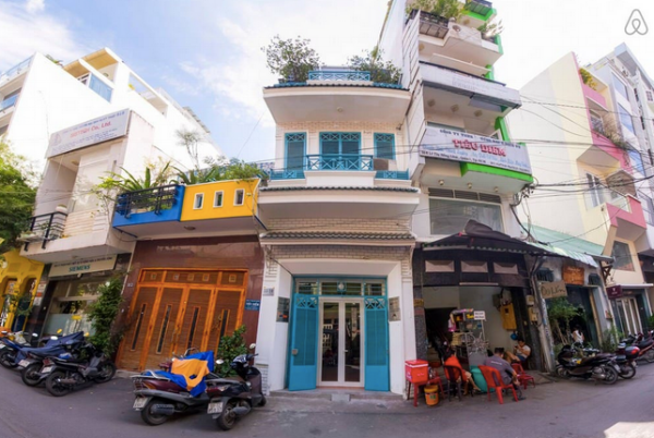 Our Airbnb was through the blue doors. We could watch the street come to life from the second floor balcony while sipping delicious Vietnamese coffee. The best!